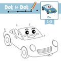 Dot to dot educational game and Coloring book Car cartoon character perspective view vector illustration Royalty Free Stock Photo