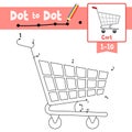 Dot to dot educational game and Coloring book Cart cartoon character side view vector illustration