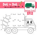 Dot to dot educational game and Coloring book Garbage Truck cartoon character side view vector illustration Royalty Free Stock Photo