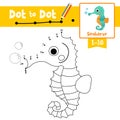 Dot to dot educational game and Coloring book Cute Seahorse animal cartoon character vector illustration