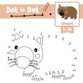 Dot to dot educational game and Coloring book Happy Wombat animal cartoon character vector illustration Royalty Free Stock Photo