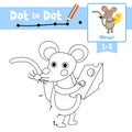 Dot to dot educational game and Coloring book Mouse holding cheese animal cartoon character vector illustration Royalty Free Stock Photo