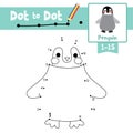 Dot to dot educational game and Coloring book Penguin animal cartoon character vector illustration Royalty Free Stock Photo