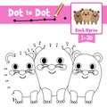 Dot to dot educational game and Coloring book Rock Hyrax family animal cartoon character vector illustration