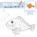 Dot to dot educational game and Coloring book Scorpion Fish animal cartoon character vector illustration