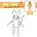 Dot to dot educational game and Coloring book Serval Cat standing on two legs animal cartoon character vector illustration