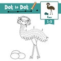 Dot to dot educational game and Coloring book Standing Emu with eggs animal cartoon character vector illustration Royalty Free Stock Photo