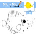 Dot to dot educational game and Coloring book Yellow Tang fish animal cartoon character vector illustration