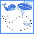 Dot to dot funny game for kids with whale.