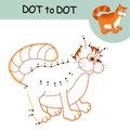 Dot to dot Game with answer. Cat. Connect the dots by numbers to draw cute cartoon Cat. Logic Game and Coloring Page for preschool Royalty Free Stock Photo