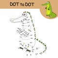 Dot to dot Game with answer. Crocodile. Connect the dots by numbers to draw cute cartoon Alligator. Logic Game and Coloring Page