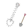 Dot to dot game with cartoon shovel with wooden handle. Connect the dots by numbers and finish picture. Education Game with answer