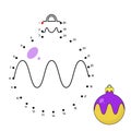 Dot to dot Game. Christmas Ball. Connect the dots by numbers and finish draw cartoon New Year toy. Logic Game and Coloring Page Royalty Free Stock Photo