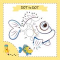 Dot to dot Game. Exotic Fish. Connect the dots by numbers to draw the ocean Fish. Game and Coloring Page with cartoon cute Fish.