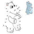 Dot to dot Game. Hippo. Connect the dots by numbers and finish draw the cartoon cute Hippopotamus. Logic Game and Coloring Page