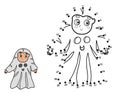 Dot to dot game for kids. Connect the dots and draw a cute kid in ghost costume. Halloween puzzle