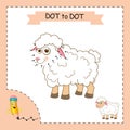 Dot to dot Game. Sheep. Connect the dots by numbers to draw the animal. Education Game and Coloring Page with cartoon cute Sheep. Royalty Free Stock Photo