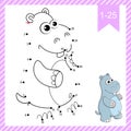 Dot to dot. Hippopotamus. Logic Game and Coloring Page with answer. Connect the dots by numbers and finish draw the cartoon hipo