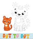 Dot to dot puzzle. Connect dots game. tiger vector illustration