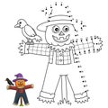 Dot to Dot Scarecrow Halloween Isolated Coloring Royalty Free Stock Photo