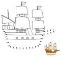 Dot to Dot Thanksgiving Pilgrim Boat Coloring Royalty Free Stock Photo