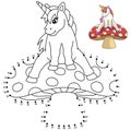 Dot to Dot Unicorn Sitting On A Mushroom Isolated Royalty Free Stock Photo