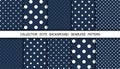 Dots. Dots background. Background pattern. White dot on blue background. Polka design. Winter. Snow. Vector illustration