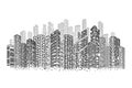 Dots buildings. Isolated architecture city, square cityscape on skyline. Modern construction, outline business towers