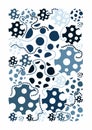 Dots and circles. Abstract shapes. Blue colors. Shapes like cartoon cheese. Card or banner.