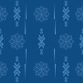 Dots geometric ornamental on blue background. Abstract background fabric. creative design home decoration. tribal ethnic design.