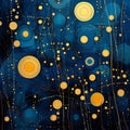 Dots line golden pattern on dark blue background. Abstract geometric background. Abstract Connected points network