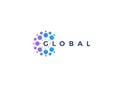 Dots logo concept for software development and global innovate technology. Blue and purple round logotype concept for