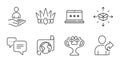 Dots message, Crown and Winner cup icons set. Translation service, Refer friend and Recruitment signs. Vector