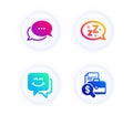 Dots message, Sleep and Smile face icons set. Accounting report sign. Chat bubble, Zzz bubble, Chat. Vector