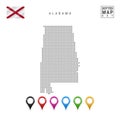 Dots Pattern Vector Map of Alabama. Stylized Silhouette of Alabama. Flag of Alabama. Set of Multicolored Map Markers Royalty Free Stock Photo