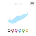 Lake Erie Dots Pattern Vector Map. Stylized Silhouette of Lake Erie. Set of Multicolored Map Markers