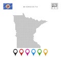 Dots Pattern Vector Map of Minnesota. Stylized Silhouette of Minnesota. Flag of Minnesota. Multicolored Map Markers Set Royalty Free Stock Photo