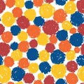 Dots seamless pattern. Hand drawn connecting blue red yellow orange circles repeating background. Colorful round shapes Royalty Free Stock Photo