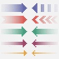 Dotted arrows set. Dots pointers, colorful, halftone effect. Vector. Royalty Free Stock Photo