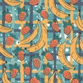Dotted Background. Seamless Pattern with Bananas. Scandinavian Style. Fruits Royalty Free Stock Photo