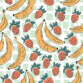 Dotted Background. Seamless Pattern with Bananas. Scandinavian Style. Fruits Royalty Free Stock Photo