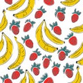 Dotted Background. Seamless Pattern with Bananas. Scandinavian Style Royalty Free Stock Photo