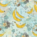 Dotted Background. Seamless Pattern with Bananas. Scandinavian Style. Fruits Royalty Free Stock Photo