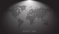 Dotted blank black world map on grey background. World
