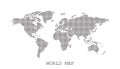 Dotted blank black world map isolated on white background.