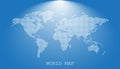 Dotted blank white world map isolated on blue background. World