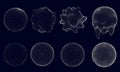 Dotted 3d sphere. Spherical forms, distorted and melted spheres with dot patterns. Abstract volumetric shapes with