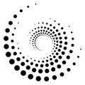 Dotted, dots, speckles abstract concentric circle. Spiral, swirl, twirl element.