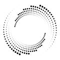 Dotted, dots, speckles abstract concentric circle. Spiral, swirl, twirl element.Circular and radial lines volute, helix.Segmented