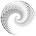Dotted, dots, speckles abstract concentric circle. Spiral, swirl, twirl element.